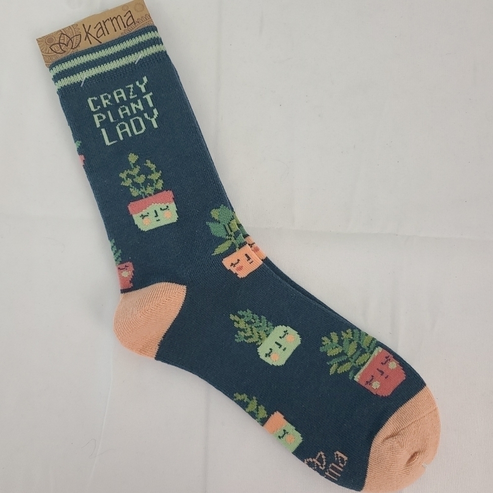 NEW Karma Crazy Plant Lady Socks. Blue Peach OS. NWT